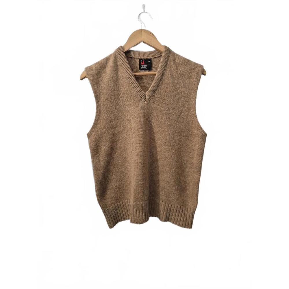 Robert Bruce Vintage Mens Tan V-Neck Sweater Vest Pullover Wool Polyester